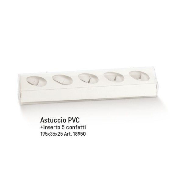 Scatola bomboniera tipo asticcio con pvc 5 confetti fibra bianco 19,5 x 3,5 x h 2,5 confezione 10 pz art 18950