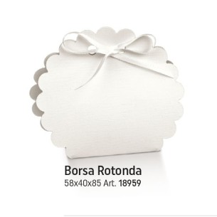 Scatola bomboniera tipo borsa rotonda colore fibra bianco 5,8 x 4 x h 8,5 confezione 10 pz art 18959