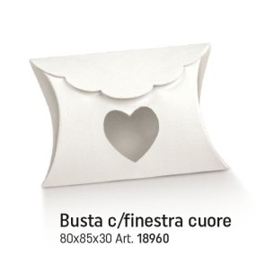 Scatola bomboniera tipo busta con finestra cuore fibra bianco 8 x 8,5 x h 3 confezione 10 pz art 18960
