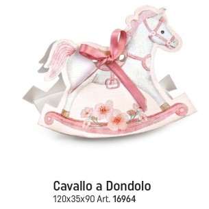 Scatola bomboniera tipo cavallo a dondolo rosa 12 x 3,5 x h 9 confezione 10 pz art 16964