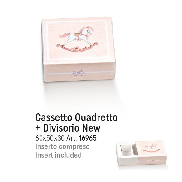 Scatola confetti tipo cassetto con cavallo a dondolo Rosa 6 x 5 x h 3 cm confezione 10 pz art 16965