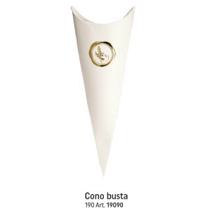 Scatola confetti tipo cono busta con simbolo comunione e cresima h 19 cm confezione 10 pz art 19090