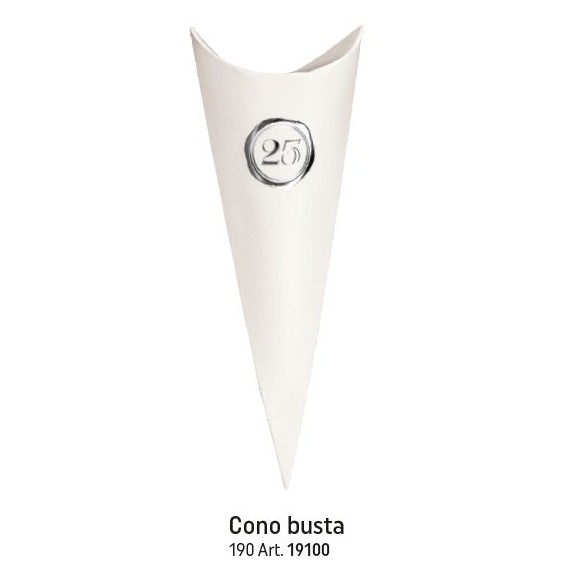 Scatola confetti tipo cono busta con numero 25 anniversario h 19 cm confezione 10 pz art 19100