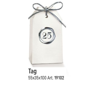 Scatola bomboniera tipo tag con numero 25 esimo anniversario 5,5 x 3,5 x h 10 cm confezione 10 pz art 19102
