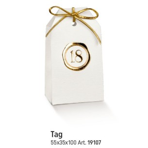 Scatola bomboniera tipo tag con numero 18 esimo compleanno 5,5 x 3,5 x h 10 cm confezione 10 pz art 19107
