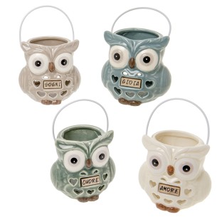 Bomboniera lanterna porta pianta gufo in porcellana 9 x h 9 cm set 4 pz art 02A223