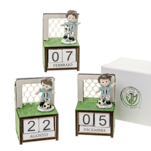 Bomboniera calciatore mondiale in resina con calendario 11 cm con scatola set 3 pz art 04A391