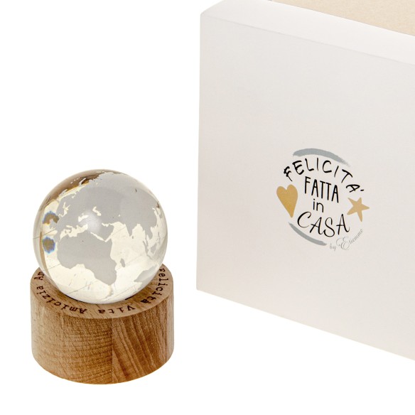 Bomboniera mappamondo vetro base legno e led luminoso dm 5 x h 7 cm con scatola art 07A124
