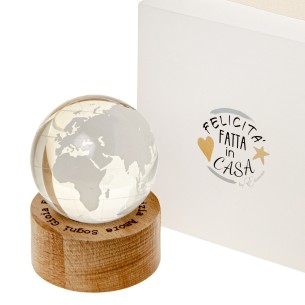 Bomboniera mappamondo vetro base legno e led luminoso dm 6 x h 8 cm con scatola art 07A125
