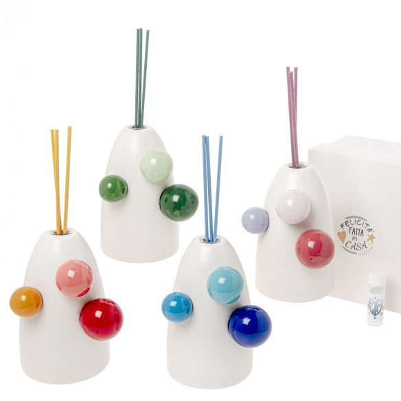Bomboniera diffusore profumatore resina sfere multicolor h 12 cm con scatola set 4 pz art 08A121