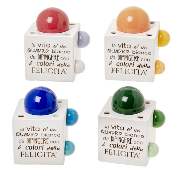 Bomboniera cubo in resina con led luminoso 7 x h 10 cm set 4 pz art 08A133