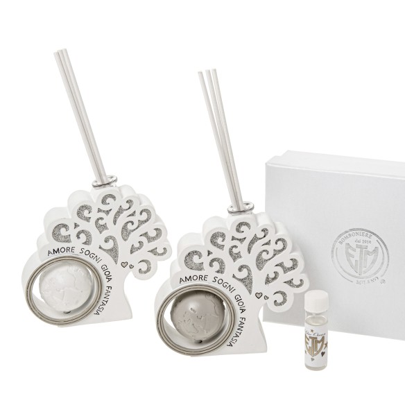 Bomboniera diffusore profumatore mappamondo resina albero della vita h 12,5 cm con scatola set 2 pz art 08A137