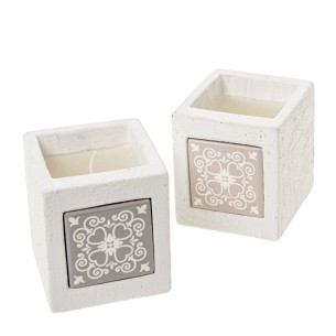 Bomboniera cubo in porcellana e terracotta candela 7 x h 8 cm set 2 pz art 08A155