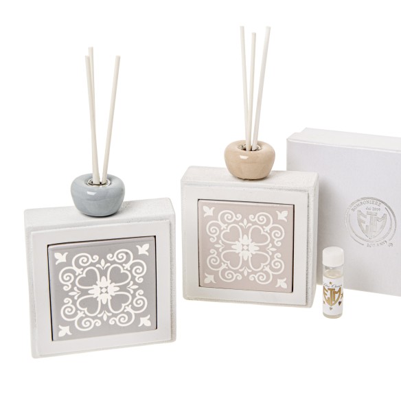 Bomboniera profumatore diffusore cubo in porcellana e terracotta 10 x h 12 cm con scatola set 2 pz art 08A156