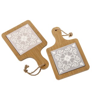 Bomboniera tagliere in legno inserto maiolica porcellana 12 x 20 cm set 2 pz art 08A164