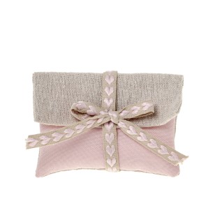 Bomboniera sacchetto tipo busta tessuto rosa con nastro cuori 11 x h 8 cm confezione 12 pz art C2617