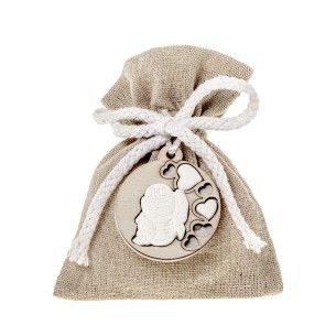 Bomboniera sacchetto in tessuto grezzo inserto gesso comunione 10 x h 12 cm confezione 12 pz art C2624