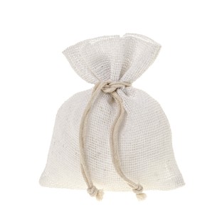 Bomboniera sacchetto in tessuto bianco grezzo 10 x h 12 cm confezione 12 pz art C2646