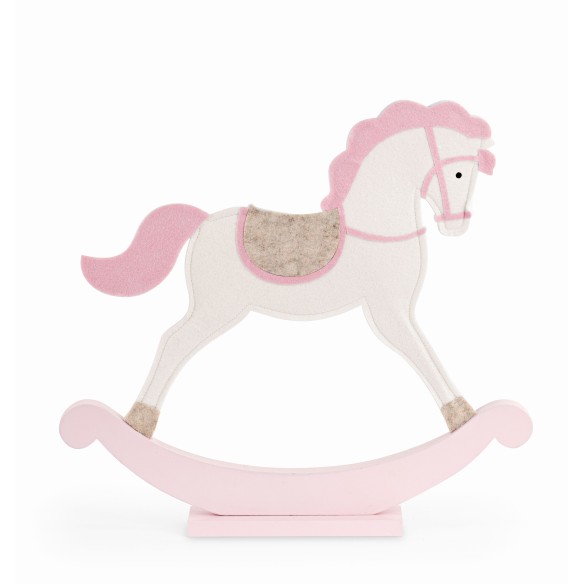 Cavallino dondolo rosa in feltro base Legno 44 x h 40 cm Party Planner art 29887