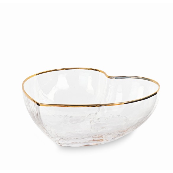 Ciotola in Vetro forma cuore con Bordo oro 15 x 13,5 x h 5,5 cm Wedding Matrimonio art 29728