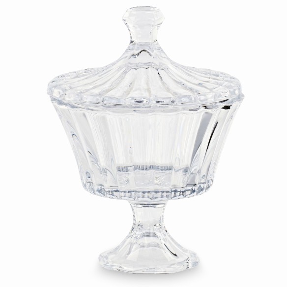 Bomboniera potiche in vetro tondo con piedistallo confetti 13 x 13 x h 19,5 cm art 29725