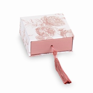 Bomboniera scatola toile colore cipria con inserto nappina 7 x 7 x h 3 cm confezione 6 pz art 29853