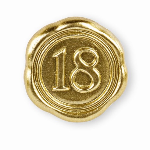 Bomboniera decorazione poliresina modello ceralacca colore oro con numero  18 con adesivo D 3,5 cm