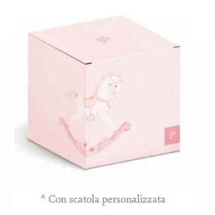Bomboniera diffusore rosa e ambra con cavallo a dondolo D 8,5 cm - 30 ml con scatola art 29653 2