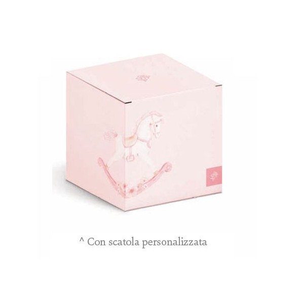 Bomboniera diffusore rosa e ambra con cavallo a dondolo D 8,5 cm - 30 ml con scatola art 29653