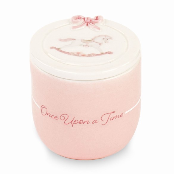 Bomboniera candela cavallo a dondolo rosa con scatola D 6 x h 6,2 cm art 29638