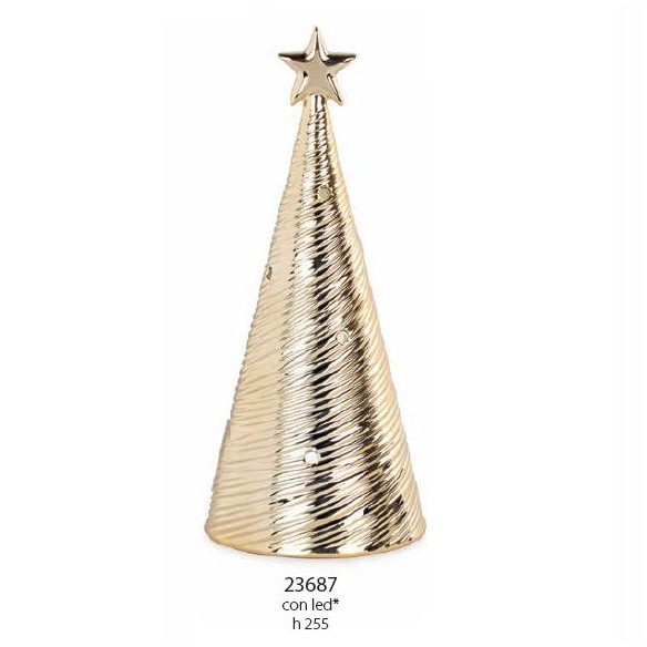 Bomboniera decorazione Albero di Natale porcellana ORO con led h 25,5 cm art 23687