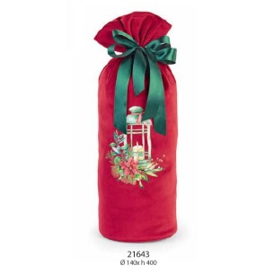 Sacchetto in velluto Rosso disegni Natale porta bottiglia D 11 x h 40 cm art 21643