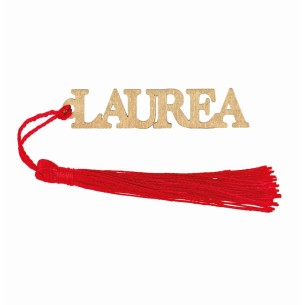 Decorazione scritta laurea in legno oro con nappa 6,5 cm confezione 12 pz art 29878