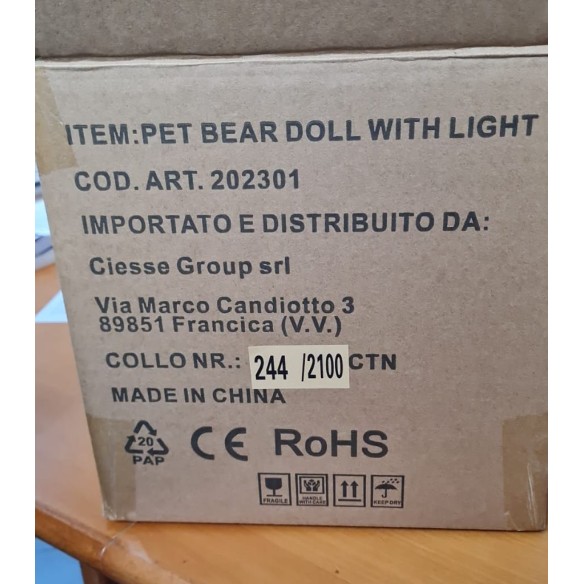 Orsetto PVC lampada tipo cristallo cuore LOVE 30 x 30 x 30 cm Innamorati Art 202301