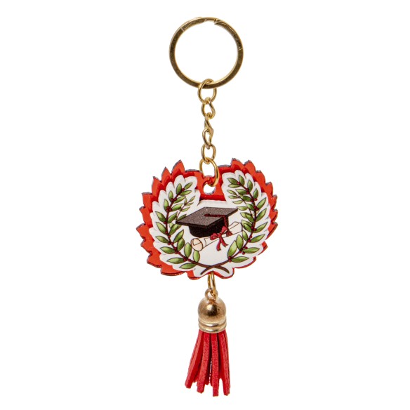 Bomboniera porta chiave simbolo Cappello tocco laurea in legno 8 cm confezione 12 pz art SC687