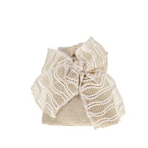 Bomboniera sacchetto confetti in tessuto naturale con fiocco 8 x h 10 cm confezione 12 pz art C2655