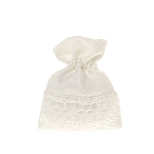 Bomboniera sacchetto confetti in tessuto bianco con ricamo 8 x h 10 cm confezione 12 pz art C2660