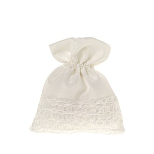 Bomboniera sacchetto confetti in tessuto bianco con ricamo 10 x h 12 cm confezione 12 pz art C2661