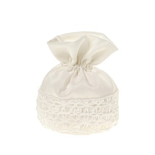 Bomboniera sacchetto confetti tipo tondo in tessuto bianco con ricamo 10 cm confezione 12 pz art C2663