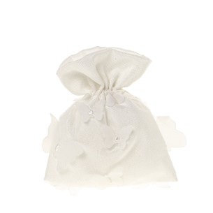 Bomboniera sacchetto confetti in tessuto bianco con farfalle 10 x h 12 cm confezione 12 pz art C2671