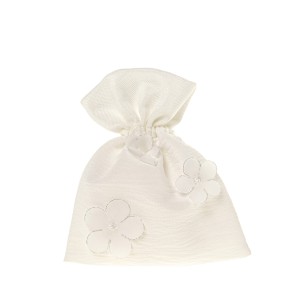 Bomboniera sacchetto in tessuto bianco inserto fiori 10 x h 12 cm confezione 12 pz art C2673