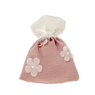 Bomboniera sacchetto in tessuto rosa Antico inserto fiori 10 x h 12 cm confezione 12 pz art C2674