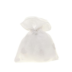 Bomboniera sacchetto in tessuto bianco inserto cuori 10 x h 12 cm confezione 12 pz art C2675
