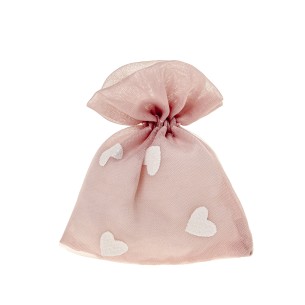 Bomboniera sacchetto in tessuto rosa antico inserto cuori 10 x h 12 cm confezione 12 pz art C2676