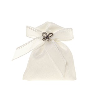 Bomboniera sacchetto in tessuto bianco inserto farfalla glitter 9 x h 11 cm confezione 12 pz art C2685