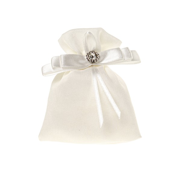 Bomboniera sacchetto in tessuto bianco inserto diamante glitter 9 x h 11 cm confezione 12 pz art C2686