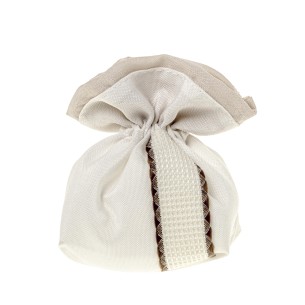 Bomboniera sacchetto in tessuto bianco con fascia 10 cm confezione 12 pz art C2689
