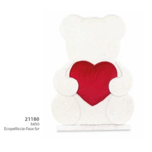 Sagoma orsetto in legno ed ecopelliccia bianco e cuore rosso h 85 cm Wedding Party Planner art 21180