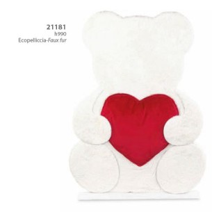 Sagoma orsetto in legno ed ecopelliccia bianco e cuore rosso h 99 cm Wedding Party Planner art 21181