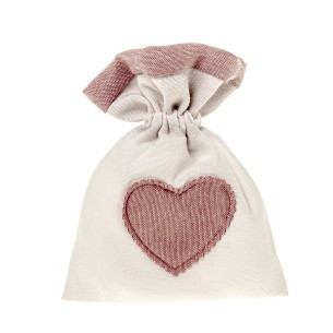 Bomboniera sacchetto in tessuto bianco con inserto cuore rosa antico 10 x h 13 cm confezione 12 pz art C2695